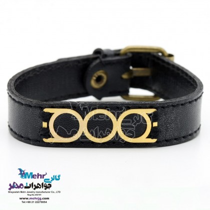 دستبند طلا و چرم - طرح هندسی-SB0552